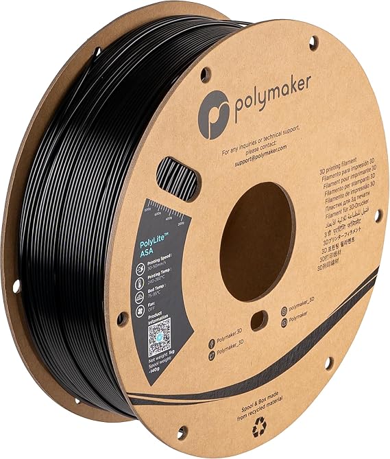 Polymaker ASA Filament 1.75mm Jet Black 1KG, UV & Weather Resistant | Outdoor Functional Parts, Durable, High Heat Resistant, Impact-Resistant, Reliable Layer Adhesion, 3D Printer Filament