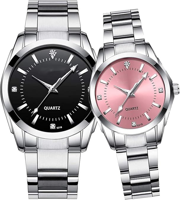 Couple Watches Men and Women Stainless Steel Watch his and Hers Watches Set | Pair Quartz Watches Luxury Fashion Wristwatch