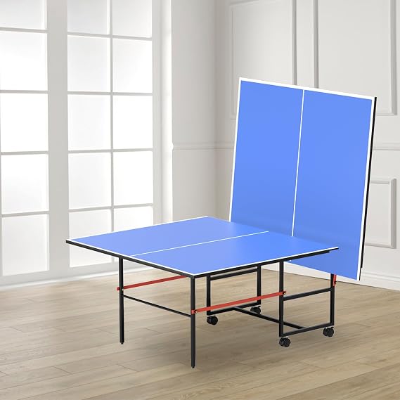 8ft Mid-Size Table Tennis Table, Foldable & Portable Professional Ping Pong Table for Indoor & Outdoor Games with Net, 2 Table Tennis Paddles and 3 Balls,Easy to assemble