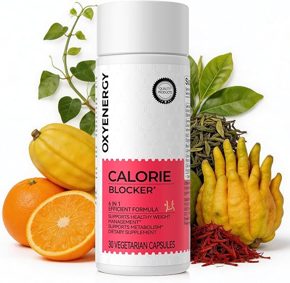 OxyEnergy Calorie Blocker 6-in-1 Natural Weight Loss Supplement for Women | Boosts Metabolism, Suppresses Fat Synthesis & Appetite ,Daily Supplement with Garcinia Cambogia, Bergamot, 30 Capsules
