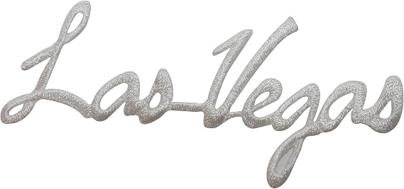 ID 7286 White Las Vegas Sign Patch Cursive Script Embroidered Iron On Applique