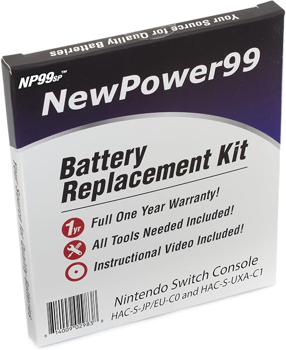 NewPower99 Battery Replacement Kit with Battery, Video Instructions and Tools for Nintendo Switch Console HAC-S-JP/EU-C0 and HAC-S-UXA-C1