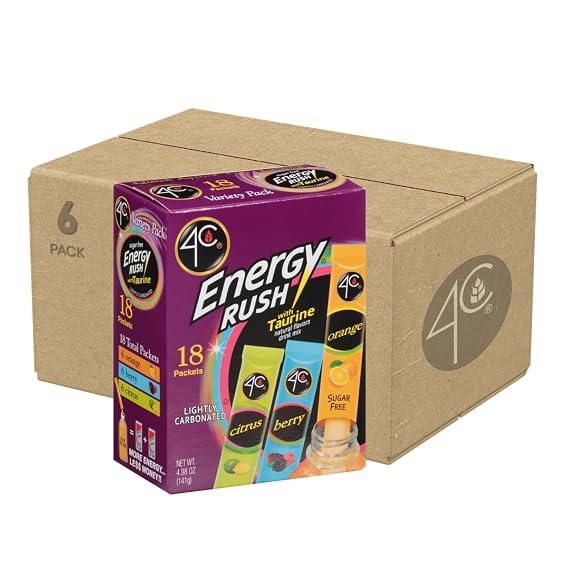 4C Energy Rush Stix | Single Serve Water Flavoring Packets | Sugar Free, with Taurine | On the Go Bundle (Variety Pack - 6pk)