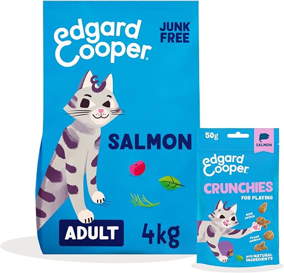 Edgard & Cooper Cat Dry Food Salmon 4kg + Salmon Cat Treats Crunchies 1x50g - Kibble & Treats Bundle