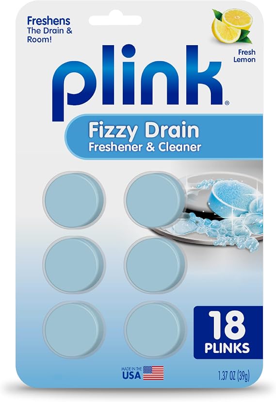 Plink Fizzy Drain Cleaner & Deodorizer Tablets, Lemon Freshener, 18 Count | Fizzy Tablets Help Clean Sink Drains, Prevent Buildup and Remove Foul Odors; Plumbing Compatible, Made in USA
