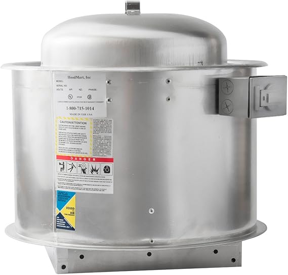 HOODMART 2000 CFM Exhaust Fan for Kitchen Hood | High Speed Direct Drive Fan for Restaurant and Food Truck | Single Phase Motor with Variable Speed Control | Made in USA