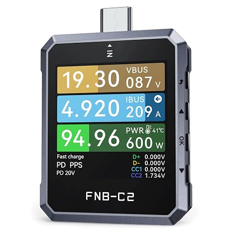 FNIRSI FNB-C2 PD3.1 USB-C Tester 240W, Bi-Directional, E-Marker Reader | 20-Bit ADC, 7-Digit USB Cable Tester, 4-50V/6.5A, Real-Time Graphs, PPS, QC2.0/3.0, Cable Resistance, PD Trigger, PC Software