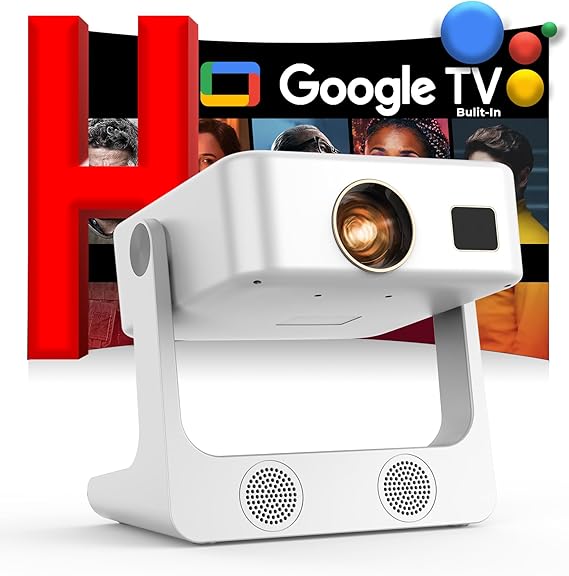 Outdoor-Projector-4K [Built-in Google TV/180Rotatable Stand/Voice Control/E-Focus],Sovboi Smart-Movie-Projector with WiFi6 and Bluetooth, 2500 Brightness Portable-Proyector for 10,000+ Streaming Apps