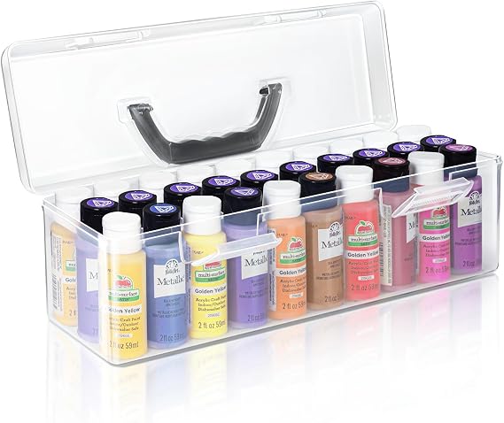 Vowcarol Acrylic Paint Storage Box, 30 Bottles Capacity Acrylic Paint Organizer for 2 fl. oz Bottles, Craft Organizer