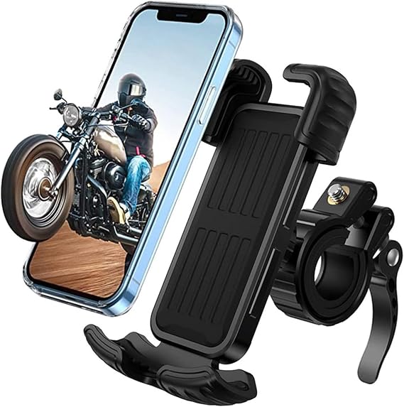 Bike Phone Holder, Super Stable Motorcycle Phone Mount with Security Lock, 4.7''-6.8'' Compatible, Adjustable Metal Clip, Soft Cushion