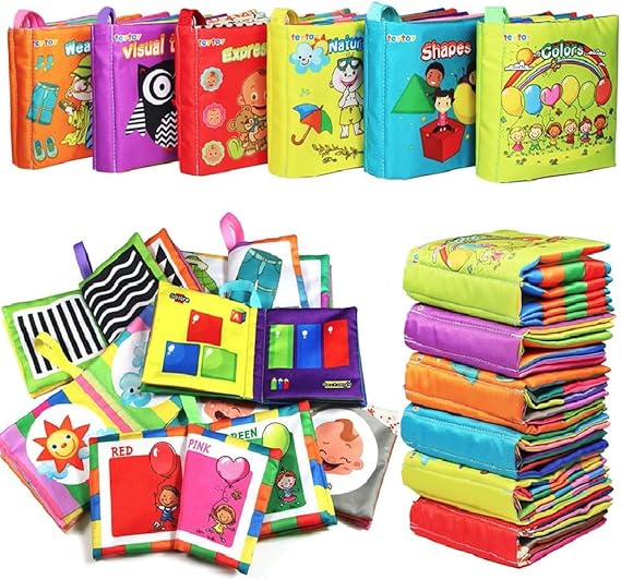 teytoy Baby Book, Soft Books, Cloth Book, Bath Book, Crinkle Book | 6 Pack Nontoxic Fabric Baby Cloth Books Early Education Toys Activity Crinkle Cloth Book Baby Shower for Toddler