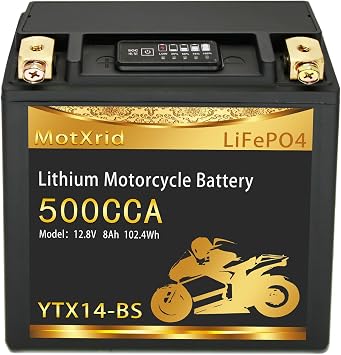 YTX14-BS Lithium battery,Polarity[left+,right-]12V 8AH 500CCA LiFePO4 Powersport Start Motorcycle Battery,longevity,lightweight,High cranking,Intelligent BMS,Digital Readout