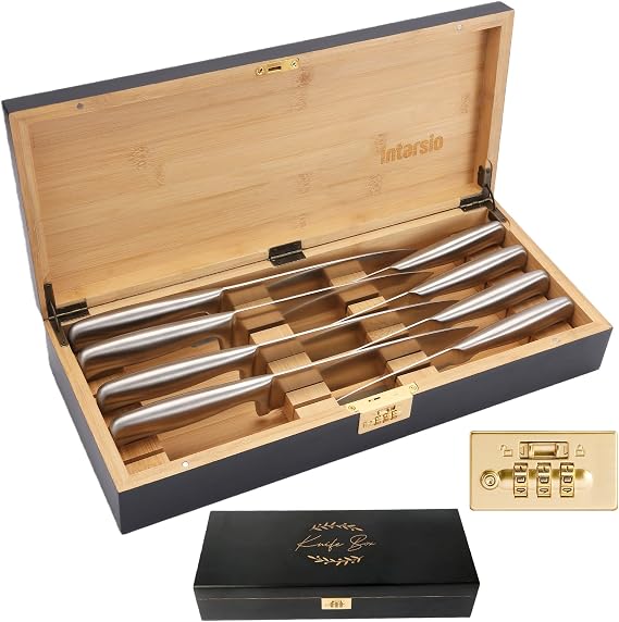 Upgraded Lockable Large Bamboo Knife Storage Box with Magnetic Removable Knife Blocks for Easy, Quick and Safe Culinary Tools Storage, Keyless Kitchen Combination Lock Box, Great Kitchen Gifts