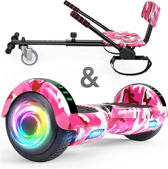 SISIGAD Scooter Seat Attachment, 6.5'' Self Balancing Scooters Go Kart with Bluetooth and LED Lights