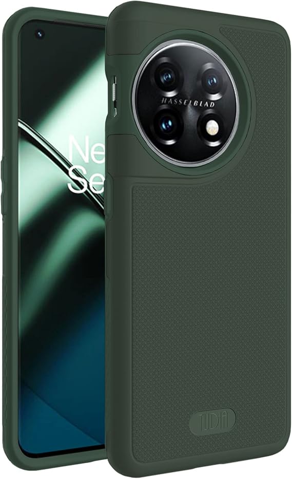 TUDIA DualShield Grip Designed for OnePlus 11 Case 5G (2023), [MergeGrip] Dual Layer Shockproof Slim Military Grade Non-Slip Tough Heavy Duty Protective Phone Case Cover - Pine Green