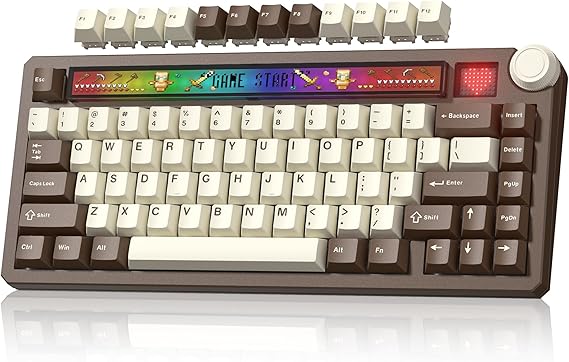 Womier 75% Wireless Mechanical Keyboard with Screen and Knob Keyboard | Retro Creamy Bluetooth Gaming Keyboard Custom Clear Light Box,RGB/Hot Swap/PBT Keycap,VIA Programmable for Mac/PC,K80 Brown
