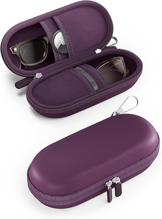 ProCase Hard Double Sunglasses Glasses Case for Men Women -Plum | EVA Shell Shockproof Dual Eyeglass Case with Metal Hook Velvet Lining, Travel Zipper Organizer for Couple Gifts(1 Pack)