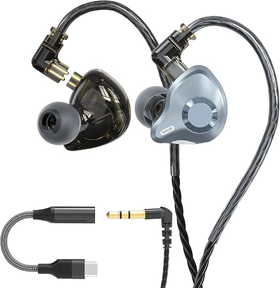 JotViraインイヤーモニターヘッドフォン、HiFi IEM有線イヤホン、重低音サウンドアイソレーションイヤホン USB Cから3.5mmアダプターと取り外し可能な2ピンケーブル付き シンガー/ミュージシャン/ドラマー用