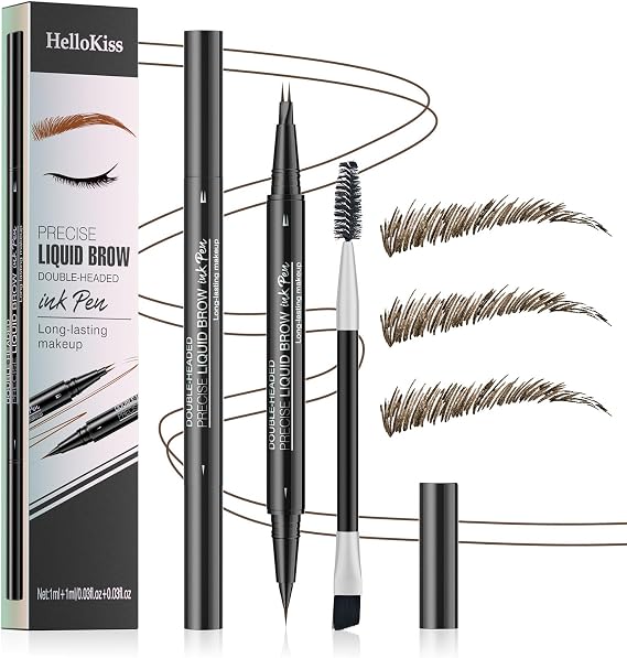 Microblading Eyebrow Pen - Waterproof Eyebrow Pencil with 2-Fork Tip - Long-lasting &amp; Smudgeproof Black Brown Brow Pencil Brow Pen - Create Natural Looking Defined Brows