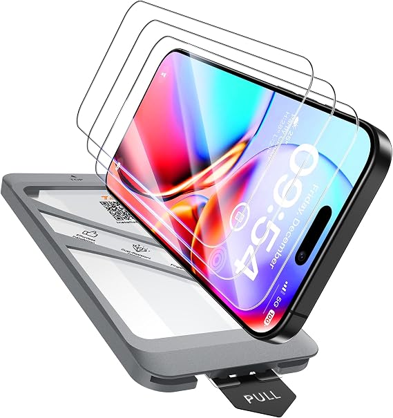 TAURI 4 in 1 for iPhone 16 Screen Protector | 1 Dust Free Easy Installation Tool + 3 Pack Tempered Glass Film, 9H Hardness Bubble Free HD Screen Protector for 16