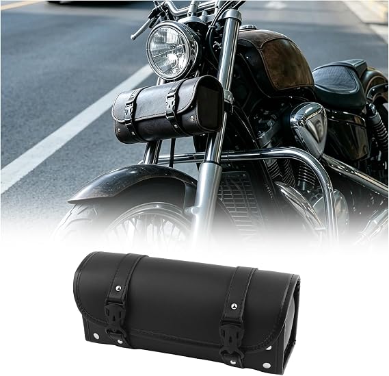 Motorcycle Handlebar Bag,Waterproof Leather Motorcycle Fork Bag with Adjustable Mounting Straps for Umbrellas,Phones,Universal Motorcycles Tool Bags for Front Fork Handlebar