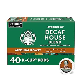 Starbucks K-Cup Coffee Pods, Medium Roast Hot or Iced Coffee, Decaf House Blend, 40 Keurig Pods