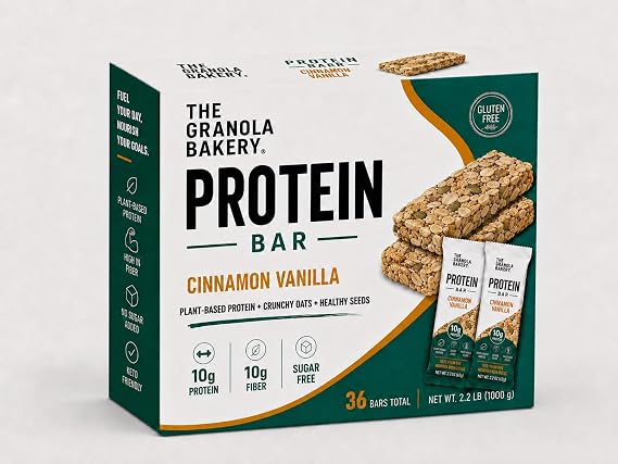 TGB Protein Granola Bars, Cinnamon Vanilla, 10g Protein, 10g Fiber, Sugar Free, Gluten Free, Keto Friendly Low Carb Snacks, 20 Bars