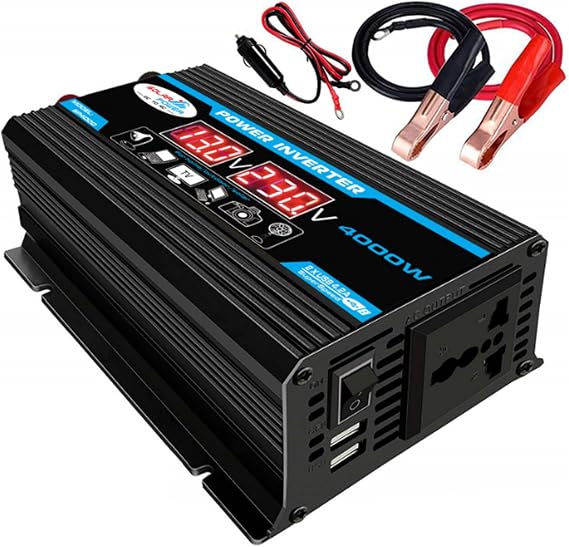 4000 Watts AC Car Inverter Converter Power Inverter, 12V DC To 110V AC Car Plug Adapter Outlet Converter with 4.2A Dual USB Ports AC Outlet Car Charger,12V To 220V,12V to110V