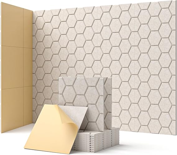 Soundsbay Acoustic Panels Self-Adhesive, 12 Pack Sound Proofing Panels | 30x30cm Honeycomb 11.6 sq.ft Coverage, 150kg/m³ High-Density, Soundproofing Panels for Studio, Home Theater, Bedroom Black