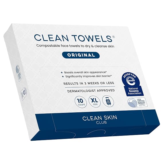 Clean Skin Club Clean Towels XL, Travel Pack 100% USDA Biobased Disposable Face Towel, Eczema Association Accepted,Dry Wipes, TSA-Approved Travel Essential, 1 Pack, 10 ct Total