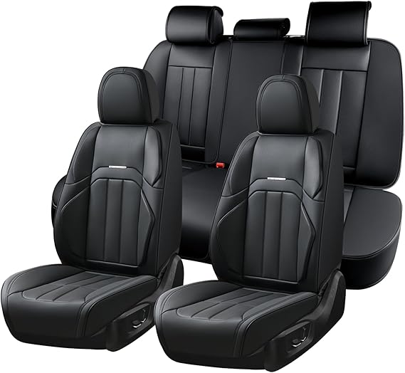 Coverado Nappa Leather Car Seat Covers Full Set, Luxury Waterproof Seat Protectors, Airbag Compatible AntiSlip Auto Seat Covers, Universal Fit for Most Cars SUVs Trucks Pickup Vehicles