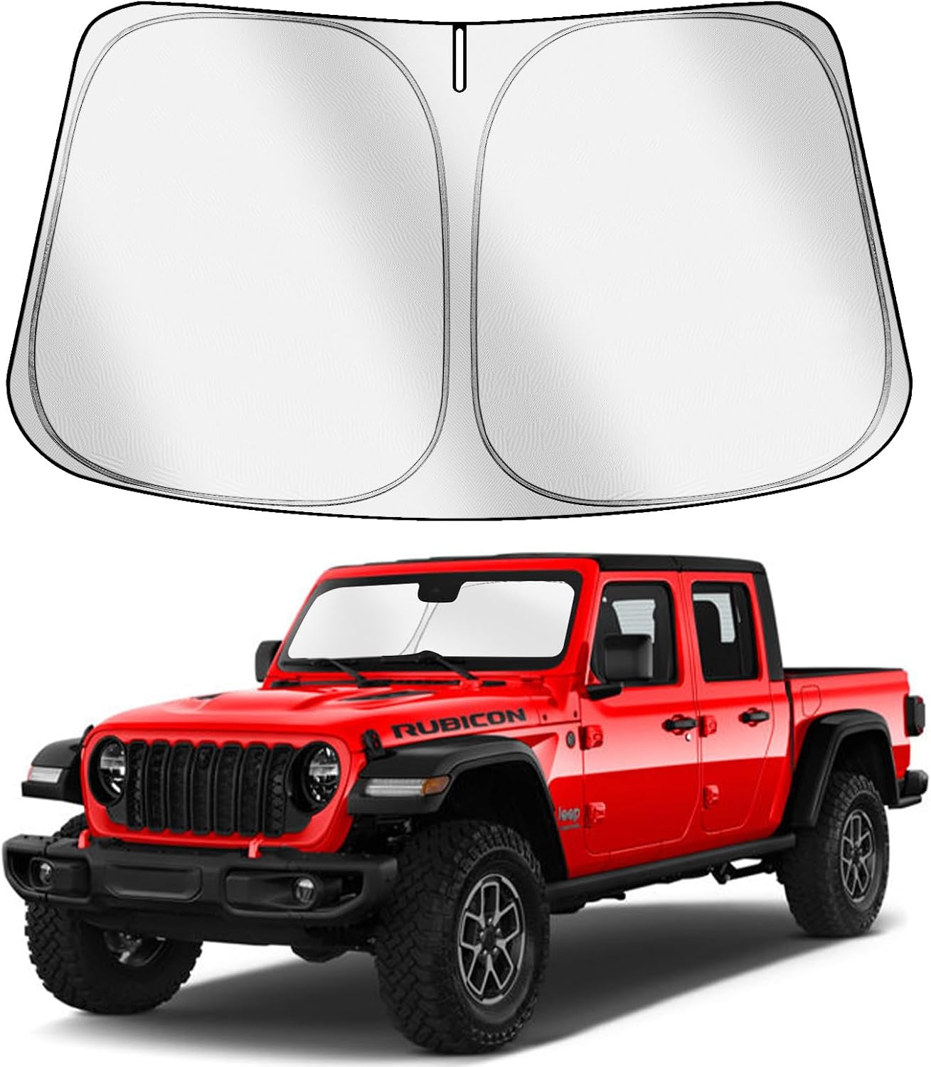 Car Windshield Sun Shade Compatible with Jeep Wrangler JL JLU 2018-2025 & Jeep GladiatorJT 2020-2025 Accessories, Foldable Window Sunshade Block UV Rays and Sun Heat