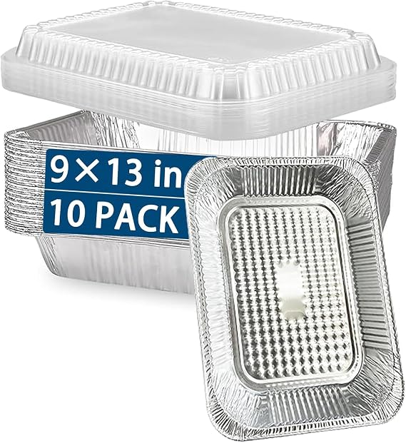 10 Pcs Large Disposable Aluminum Foil Tray with Lids 32x26cm,Foil Food Containers for Summer Parties,Meal Prep Pan,Duty Deep Tin Foils Baking Tray,Spacious Foil Trays,Barbeque Trays with Lids