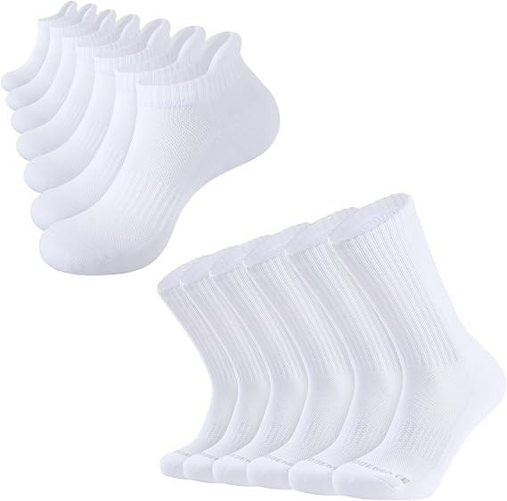 CLOSEMATE 6 Pairs Mens Athletic Crew Socks (US Mens Size 9-12) and 7 Pairs Ankle Running Socks for Men (US Mens Size 12-15)