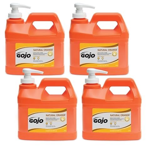 GOJO NATURAL ORANGE Smooth Lotion Hand Cleaner, Natural Citrus Scent, 1/2 Gallon Quick-Acting Lotion Hand Cleaner Pump Bottle (Pack of 4) - 0948-04