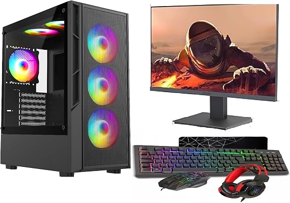 ASC Gaming PC Bundle: AMD Ryzen 5 5500, 16GB RAM, 1TB HDD NVME, GT730 4GB Graphics, Windows 11, 22" Monitor, Black RGB 6 Fan Mesh Gaming Case