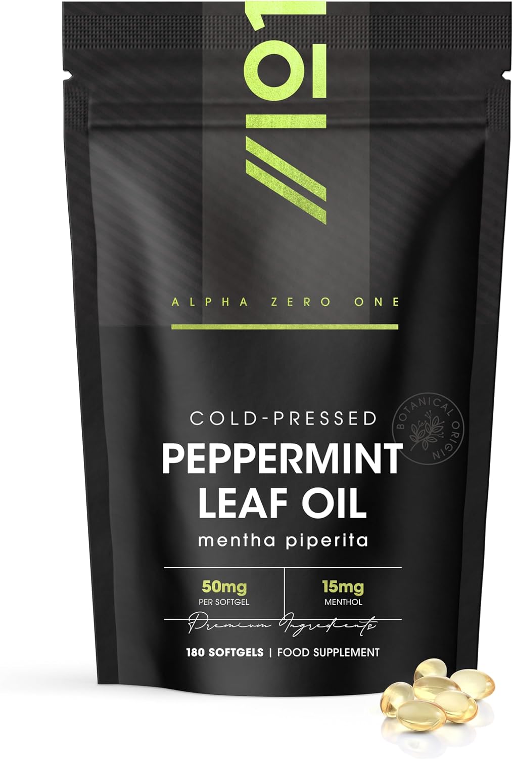 Cold-Pressed Peppermint Oil 50mg - 15mg Menthol – 180 Softgels - Fast Absorbing &amp; Easy to Digest - Natural Peppermint Oil Digestive Supplement 6 Months Supply by Alpha01