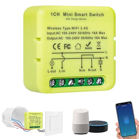 1 x Smart Life Switch, WiFi Light Switch, Smart, Bluetooth Light Switch, Alexa - 16A, Smart Home Light Switch, Compatible with Alexa, Google Home and Wall Switch, Voice Control, Timer