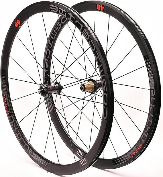 700C Road Bike Wheelset Racing Bicycle, Double Wall Rims 40Mm 8-11Speed Cassette Carbon Fiber Hub Quick Release Wheel Rim,Supports 23C 25C 28C Tires(Black)