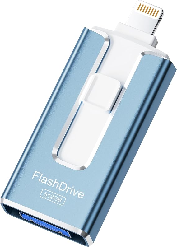 MFi Certified Flash Drive for iPhone iPad 512GB, Photo Stick for External Memory Storage, Easily Back Up and Save Photos Videos, USB Memory Stick Thumb Drive for iPhone/iPad/Android/PC (Sky Blue)