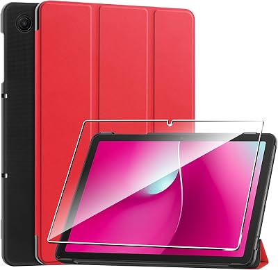 Case for T-Mobile REVVL Tab 2 5G,Protective Case with [1 Pack] Tempered Glass Screen Protector, [PU Leather] [Protective Ultra Thin][Stand Function] [Anti Scratch]-Red