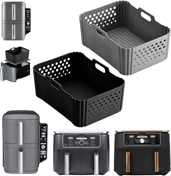 Air Fryer Liners Silicone，2 PCS Ninja Air Fryer Liners for Ninja Foodi Max Dual Zone AF400UK AF500UK 9.5L / Ninja Double Stack XL SL400UKCP 9.5L, Rectangle Silicone Air Fryer Liner 9.5-10.4L