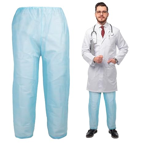 EZGOODZ Blue Disposable Scrub Pants, Large Pack of 50 SMS Disposable Pants Medical with Waist Ties. Breathable Scrubs for Women and Men for Laboratories, Cleaning