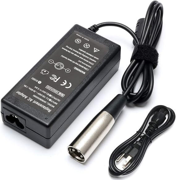 36W 24V Electric Scooter Charger Cable for eZip 400 450 500 750 E750 E400 E500 E650 900 4.0 4.5 E-4.5; eZip Trailz Electric Bike Motor Bicycle Parts - with 3-Pin XLR Connector[0.6A 600mA]