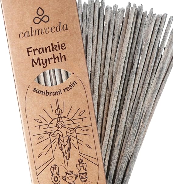Organic Frankincense and Myrrh Incense Resin - 24+Sticks Church Incense | Charcoal Free, 2x Thick Natural Resin Incense made of Yemen Frankincense (Lpban Olibanum), Catholic Worship, 45+ Min burn