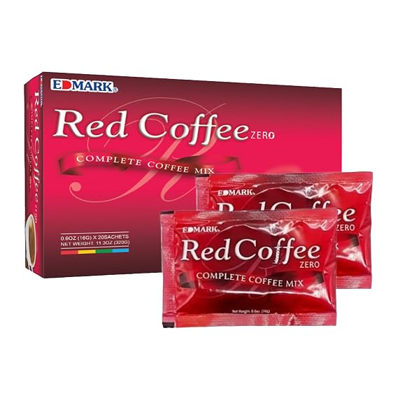 EDMARK ZERO Sugar Red Coffee | Ganoderma Extract | 20 Sachets | Rose Petal Extract | Arabica & Robusta Blend | Daily Energy | Wellness Coffee | 15g 20 Sachets