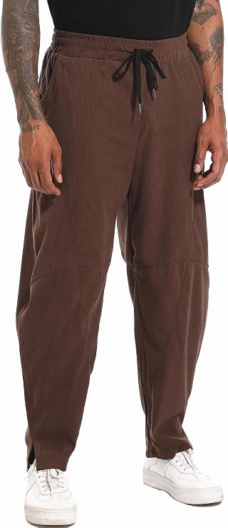 perdontoo Men's Casual Baggy Corduroy Pants Stylish Comfortable Elastic Waist Drawstring Trousers