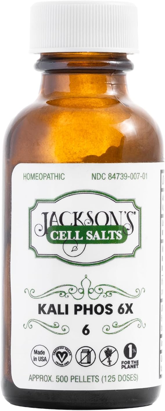 Jackson's #6 Cell Salt Kali Phos 6X (500 Pellet Bottle) Certified Vegan, Lactose-Free Schuessler Tissue Salt Kali Phosphoricum 6X (Made in the USA)