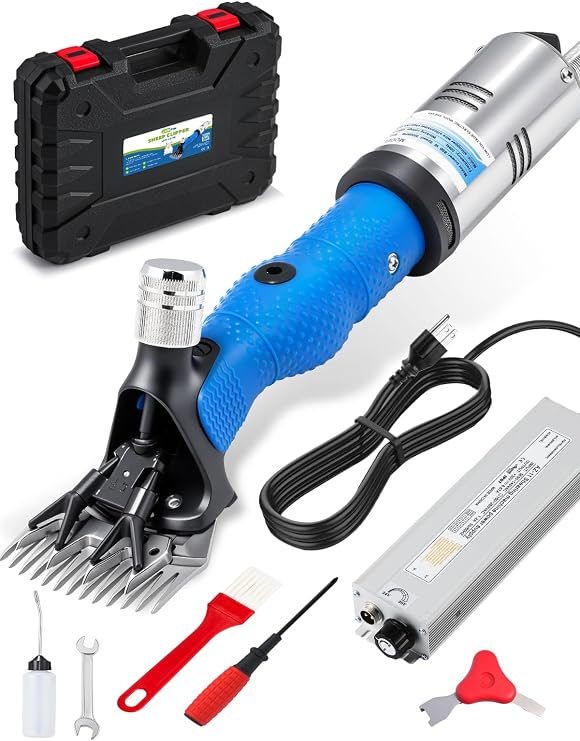 Sheep Shears Electric 850W Sheep Clippers Professional Infinite Speed Adjustable 2400-3000RPM Low Noise Animal Grooming Clippers with 30V Output Transformer and Anti-Slip Rubber Grip (Blue)