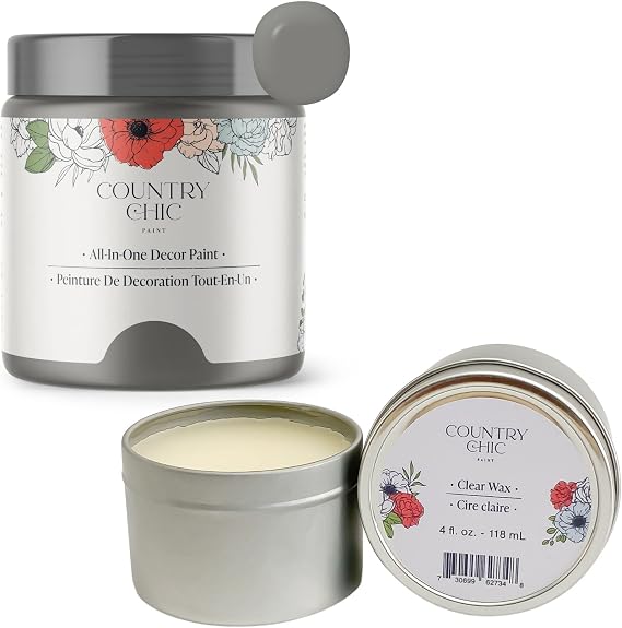 Chalk Style Paint + Furniture Wax Bundle - for Furniture, Home Decor, Crafts (Color: Cobblestone [pint - 16 oz] - Grey)